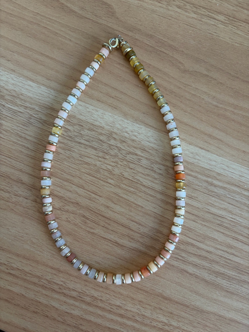 Beaded Multicolor Necklace - White, Pink, Peach & Gold Accent